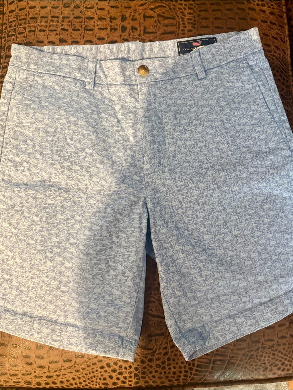 Vineyard Vines Light Blue Micro-Pattern Men’s Flat Front Shorts. 9” length